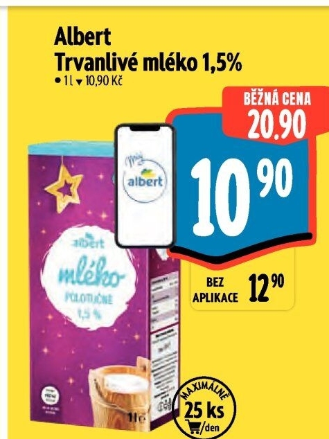 Mléko trvanlivé Albert - 1,5% polotučné