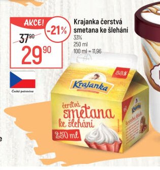 Krajanka čerstvá smetana ke šlehání