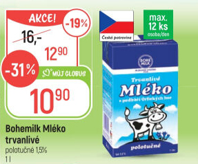 Mléko trvanlivé Bohemilk - 1,5% polotučné