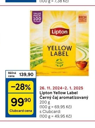 Lipton Yellow Label Černý čaj aromatizovaný 200 g