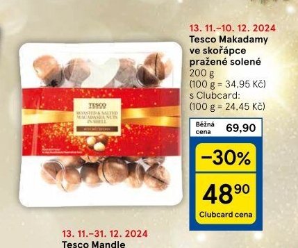 Tesco Makadamy ve skořápce pražené solené 200 g