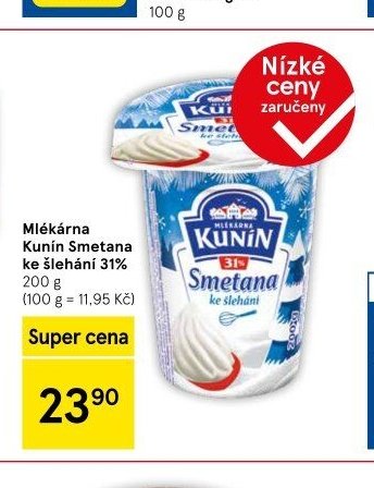Mlékárna Kunín Smetana ke šlehání 31%