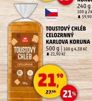 Toustový chléb celozrnný Karlova Koruna