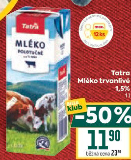 Mléko trvanlivé Tatra - 1,5% polotučné