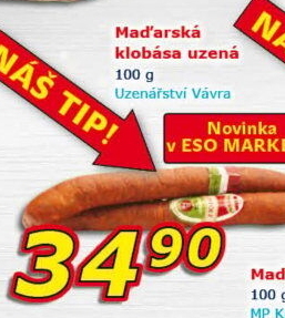 Maďarská uzená klobása Uzenářství Vávra