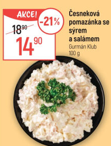 Česneková pomazánka se sýrem a salámem