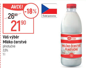 Mléko čerstvé Váš Výběr - 3,5% plnotučné