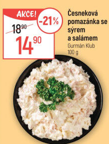 Česneková pomazánka se sýrem a salámem