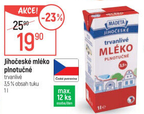 Mléko trvanlivé Jihočeské Madeta - 3,5% plnotučné