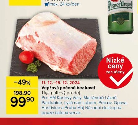 Vepřová pečeně bez kosti 1 kg, pultový prodej