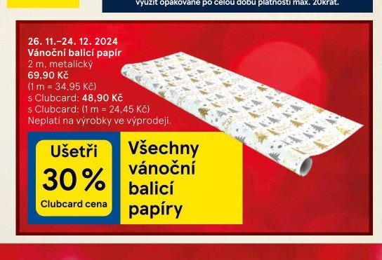 Vánoční balicí papír 2 m, metalický