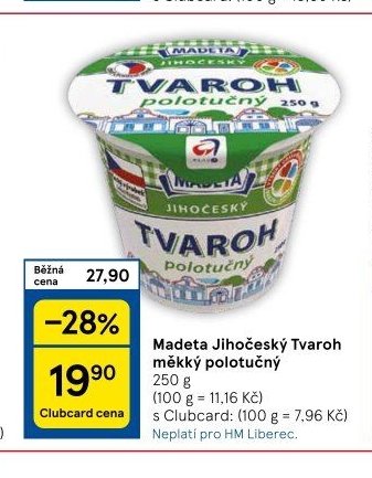 Madeta Jihočeský Tvaroh měkký polotučný