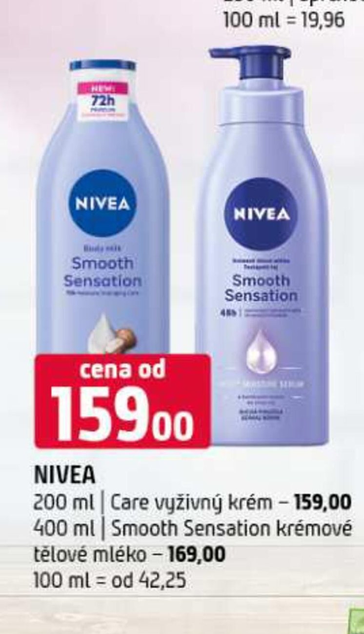 NIVEA 200 ml | Care vyživný krém, 400 ml | Smooth Sensation krémové tělové mléko