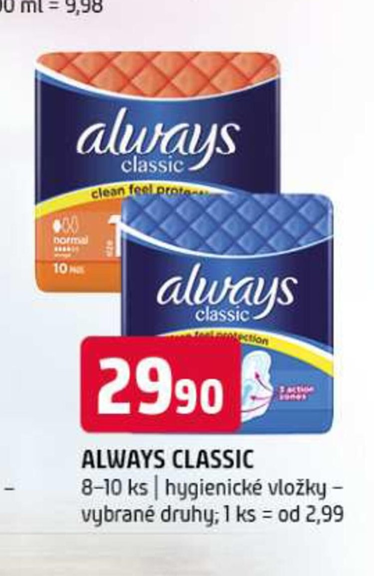ALWAYS CLASSIC 8-10 ks | hygienické vložky - vybrané druhy