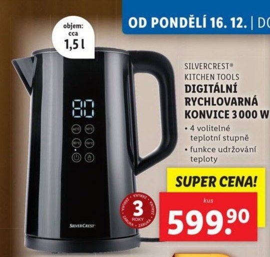 Silvercrest Kitchen Tools Digitální rychlovarná konvice 3000 W