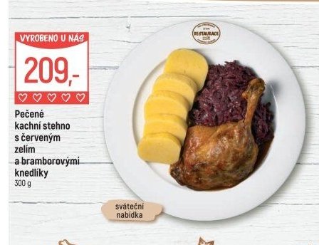 Pečené kachní stehno s červeným zelím a bramborovými knedlíky