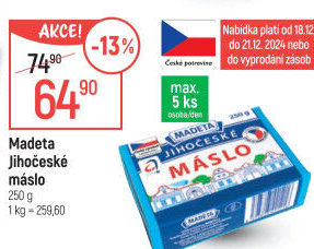Máslo Jihočeské Madeta