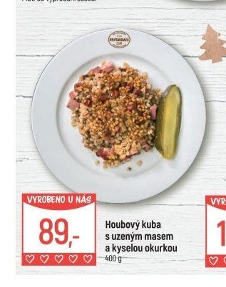 Houbový kuba s uzeným masem a kyselou okurkou