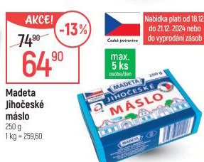 Máslo Jihočeské Madeta