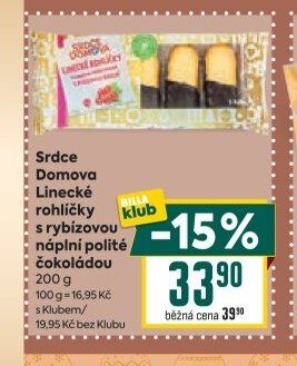 Srdce Domova Linecké rohlíčky s rybízovou náplní polité čokoládou