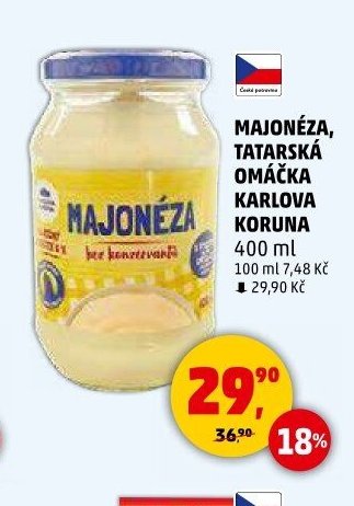 Majonéza, tatarská omáčka Karlova Koruna 400 ml