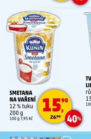 Smetana na vaření Kunín 12% 200 g