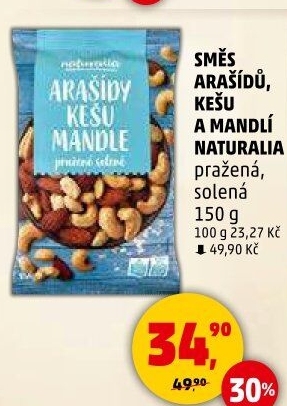 Arašídy, kešu a mandle pražené Naturalia