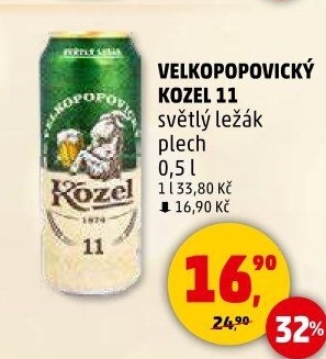 Pivo světlý ležák 11° Medium Velkopopovický Kozel