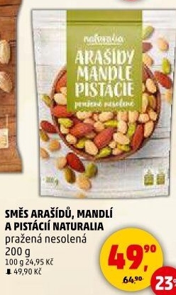 Směs pražených arašídů, mandlí a pistácií Naturalia