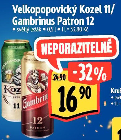 Pivo světlý ležák 12° Patron Gambrinus