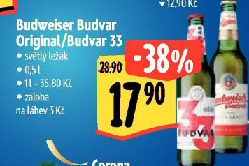 Pivo světlý ležák Original Budweiser Budvar