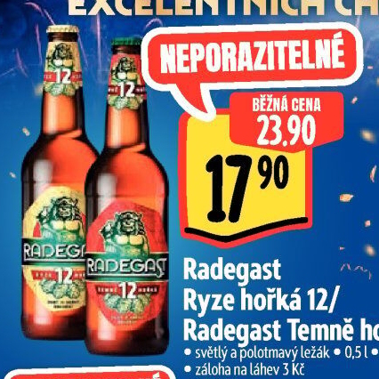 Pivo polotmavý ležák 12° Temně hořká Radegast