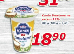Smetana na vaření Mlékárna Kunín 12%