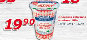 Smetana zakysaná Jihočeská Madeta 18%