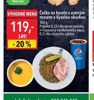 Čočka na kyselo s uzeným masem a kyselou okurkou