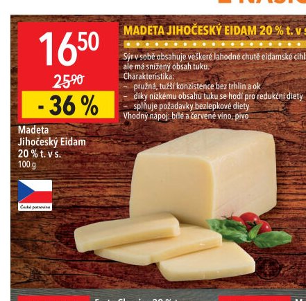 Madeta Jihočeský Eidam 20 % t. v s.