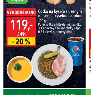 Čočka na kyselo s uzeným masem a kyselou okurkou