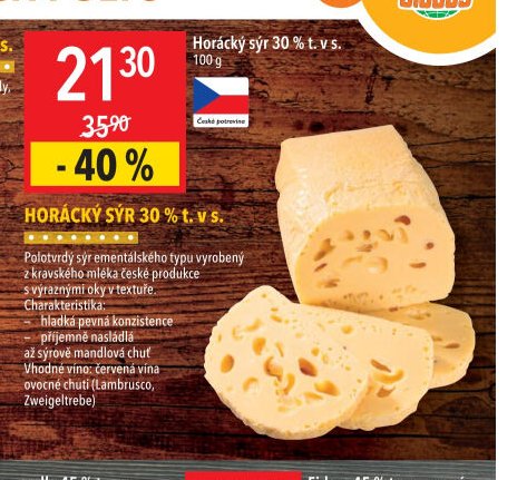 Horácký sýr 30 % t. v s.