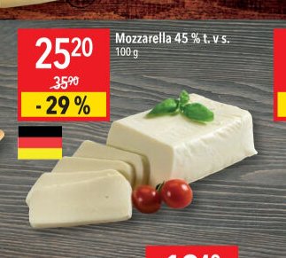 Mozzarella 45 % t. v s.
