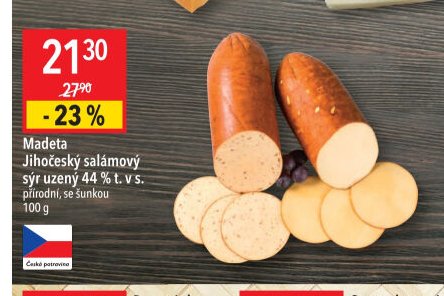 Madeta Jihočeský salámový sýr uzený 44 % t. v s.