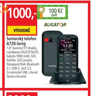 Seniorský telefon A720 černý