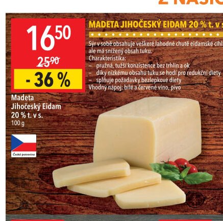 Madeta Jihočeský Eidam 20 % t. v s.