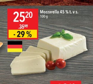 Mozzarella 45 % t. v s.