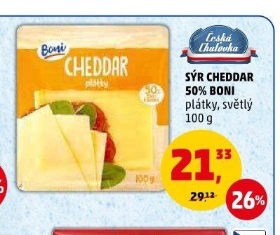 SÝR CHEDDAR 50% BONI plátky, světlý 100 g