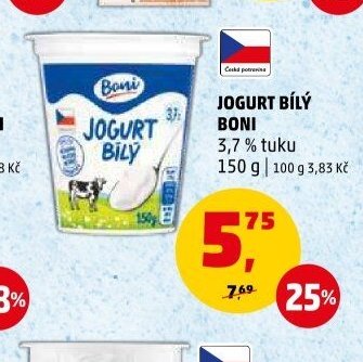 JOGURT BÍLÝ BONI 3,7 % tuku 150 g