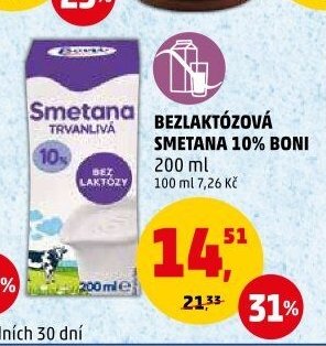 BEZLAKTÓZOVÁ SMETANA 10% BONI 200 ml