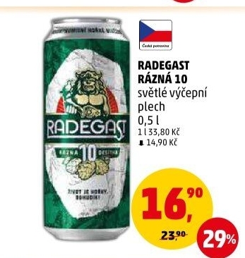 Pivo světlé výčepní Rázná 10° Radegast