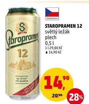 Pivo světlý ležák 12° Staropramen