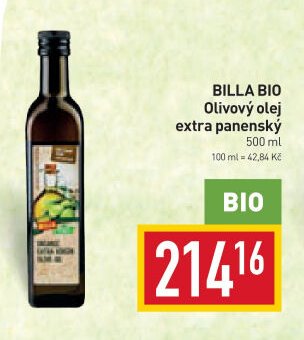 BILLA BIO Olivový olej extra panenský 500 ml