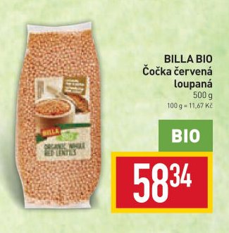 BILLA BIO Čočka červená loupaná 500 g